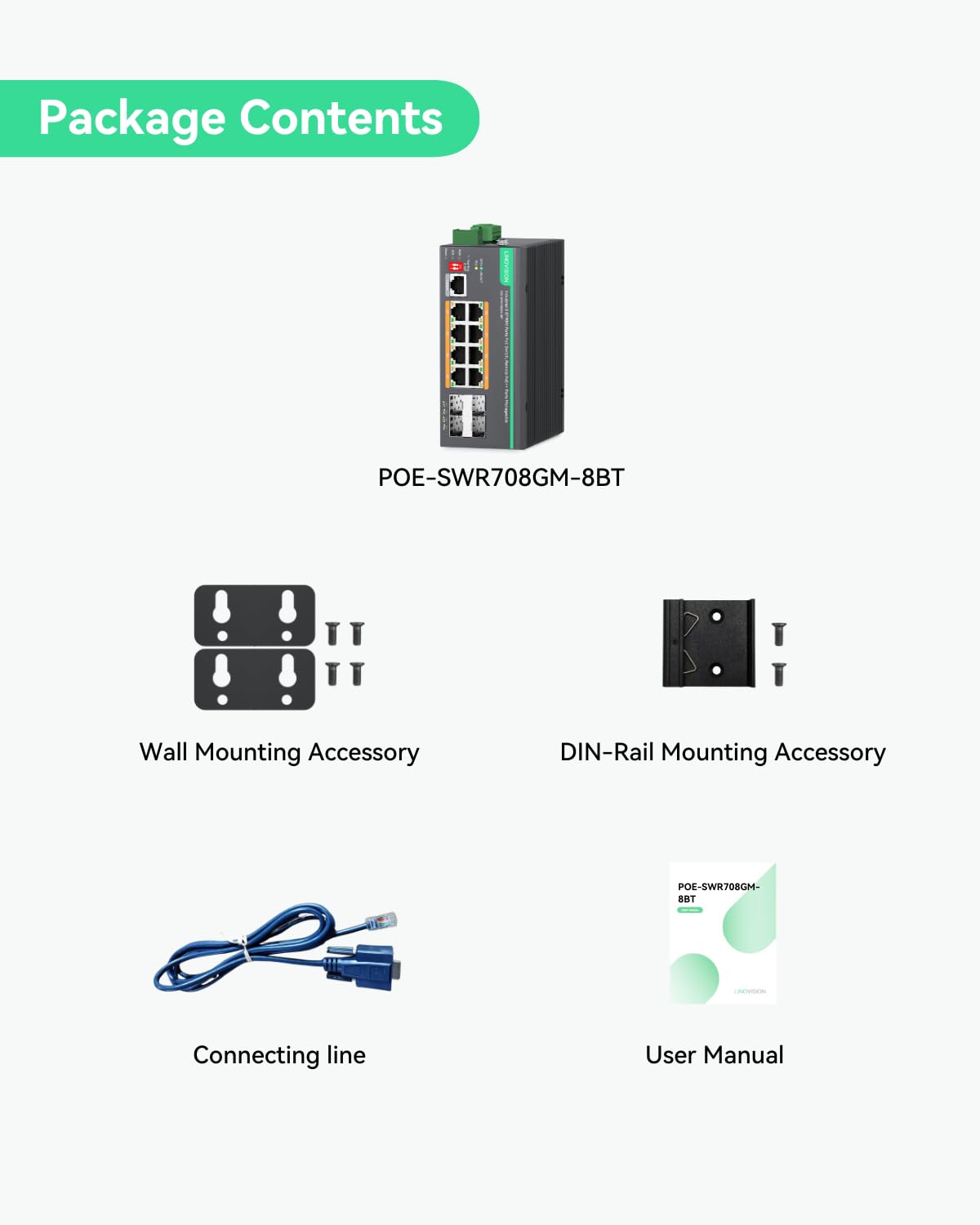 LINOVISION Switch PoE BT Full Gigabit L2+ a 8 Porte con Gestione Cloud Remota, Potenza PoE Massima 460W