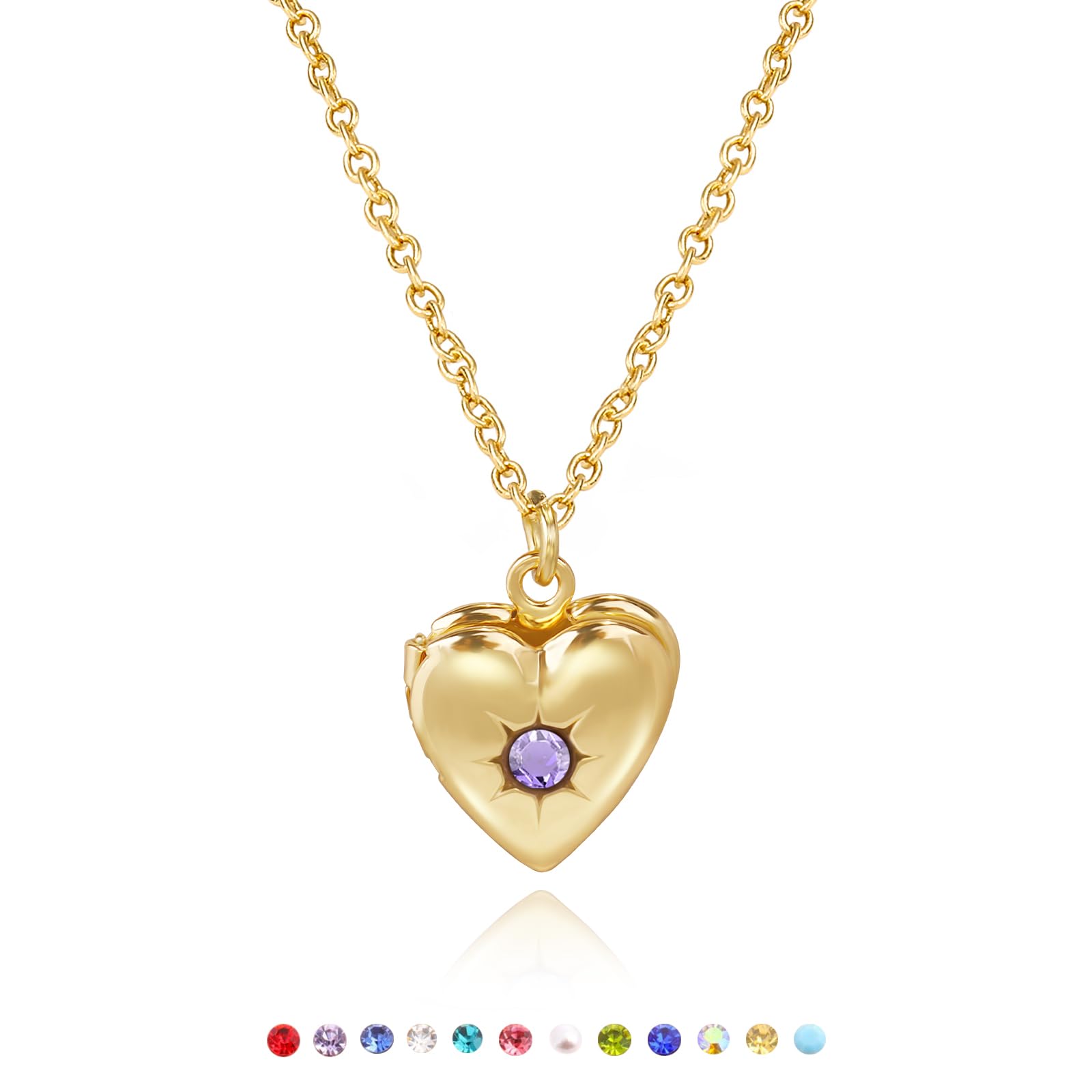 CARITATEHeart Picture Locket Necklace Women: Gold Heart Shaped Lockets for Women that Hold Pictures - Small Locket with Birthstone Necklace - Photo Necklace with Stainless Steel Locket - Photo Pendant Jewelry