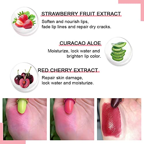 Evpct 3Pcs Aloe Vera Strawberry Black Red Cherry Lip Balm Color Changing Lipstick Set Ph Mood Magic Lipstick Long Lasting Waterproof 24 Hour Labiales Magicos Pintalabios Permanente 24 Horas Originales thumb #1