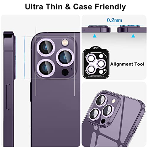 [2 Pack] Compatible With Iphone 13 Pro Max/Iphone 14 Pro Max Camera Lens Protector Hd Clear Tempered Glass Back Lens Film [Anti Fingerprints ][Scratch Resistant] Bubble Free Lens Screen Cover (# Iphone 14 Pro/ 14 Pro Max, Ring Deep Purple) #TOP4