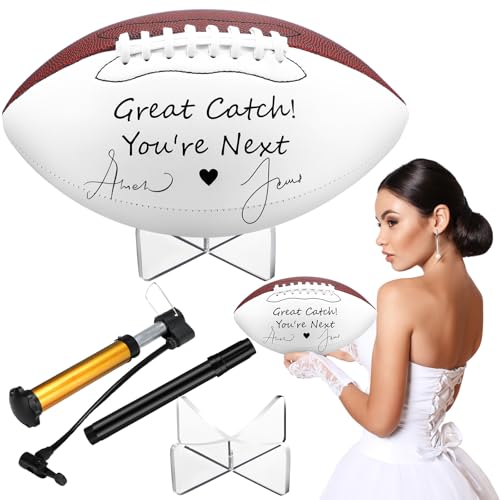 Liliful Wedding Football Autograph Football with 1 Stand 1 Signature Pen 1 Pump for Wedding Reception Game Favor (Full Size 12 Inch)