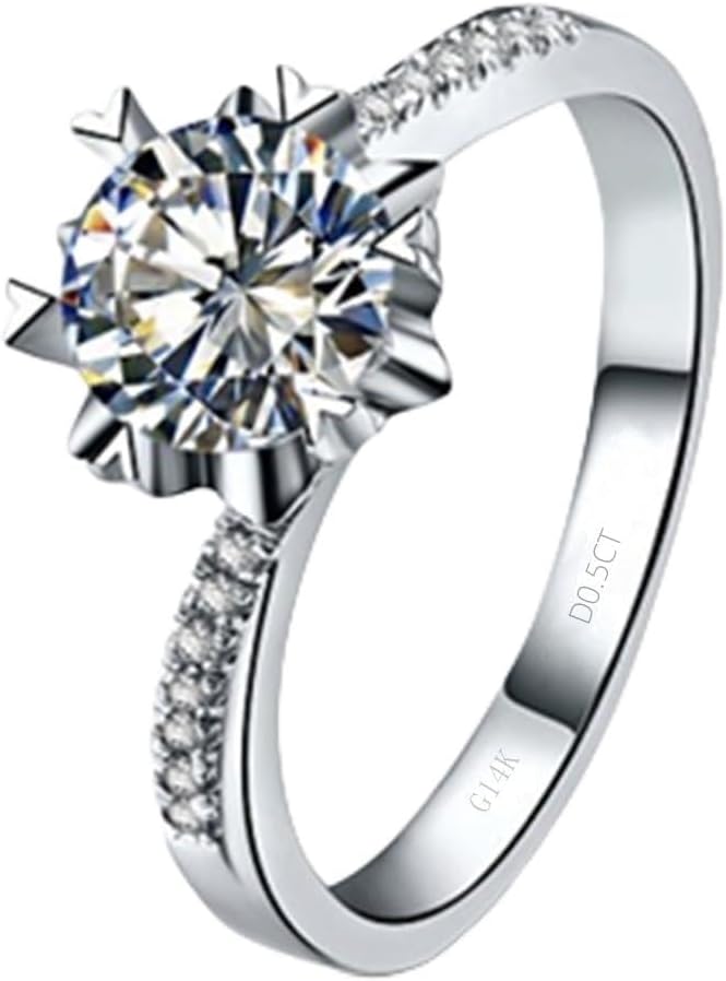 THREE MAN Test Positive ! 0.5CT Solid 14K White Gold Snowflake Ring Moissanite with Accent for Women