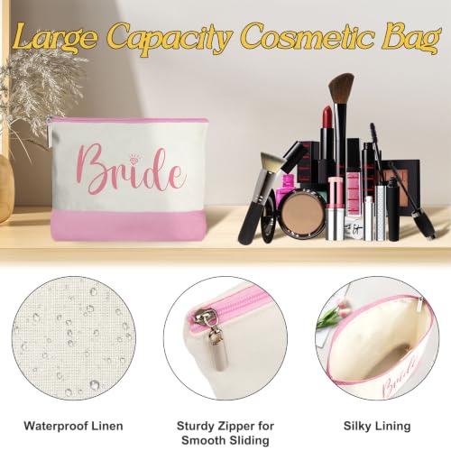 Image of Bride Gift Pink Canvas Bag Tote with Makeup Bag, Wedding Bridal Shower Gift | Large Capacity, Easy to Clean and Reusable, Waterproof Coating, Bride to be Gift Bag, Bride Gifts for Wedding Day