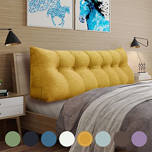 WOWMAX Large Bolster Triangular Positioning Support Reading Backrest Wedge Pillow Headboard Pillow for Day Bed Bunk Bed with Removable Cover, Gifts for Mom California King Yellow