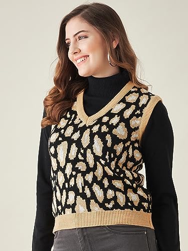 Image of Modeve Printed V Neck Sleeveless Sweater for Women||Winterwear||