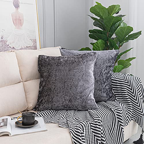 Image of ROOEE Crushed Velvet Cushion Covers Pack of 2 Color - Charcoal Grey Size - 43 cm x 43 cm