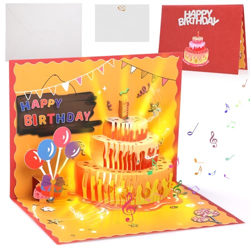 GeeRic 3D Pop Up Grußkarten Geburtstag Geburtstagskarte mit Lichtern und Musik LED Licht Kerze Geburtstagskarten für Frau Beste Freundin Kinder Ehefrau Schwester