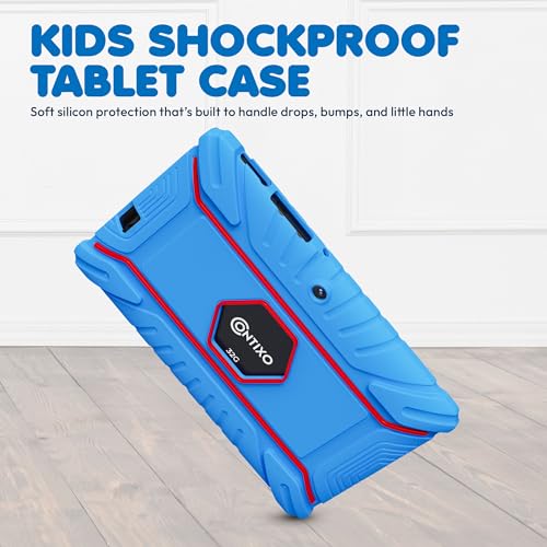 Image of Contixo 7 inch Kids Tablet Bundle, Tablet with Headphones & Sleeve Bag - Blue | 7-Inch Kids Tablet Bundle | Plus trial access to Lingokids & Epic Apps | Parental Controls | 32GB | Headphones | Sleeve Bag