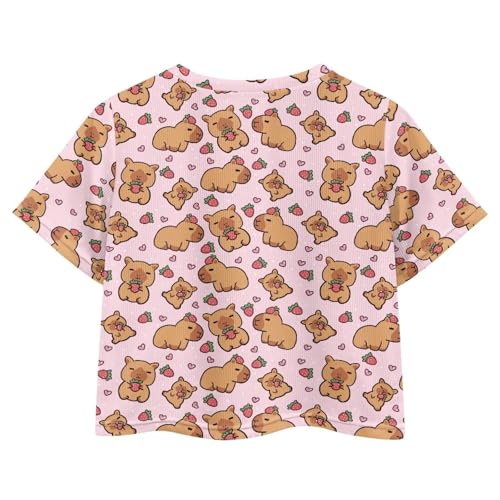 Image of Girls Crop Tees Crew Neck Casual Short Sleeve T Shirts Kids Loose Soft Comfortable Tees Blouses Shirt for Little Girl