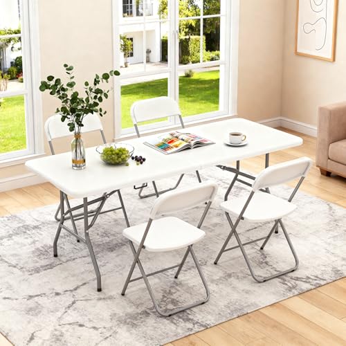 Image of BestOffice 6 FT Picnic Table, Portable Plastic Folding Table with Carrying Handle Perfect for Picnics, Parties, Party and Camping, White