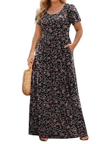 INVOLAND Women Plus Size Dresses for Curvy Women Summer Casual Floral Beach Long Maxi Dress with Pockets