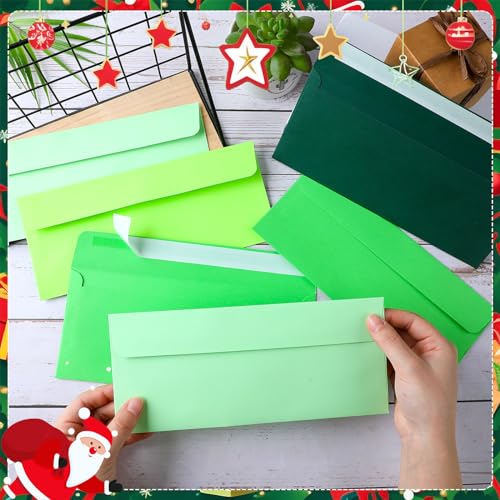 Image of Outus 500 Pcs #10 Colored Envelopes Business Adhesive,Green Series