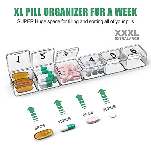 Image of Monthly Pill Organizer - 30 Day Pill Box - Easy to Open - Large Compartments - Portable Case for Travel, Medicine Organizer for Vitamins (White)