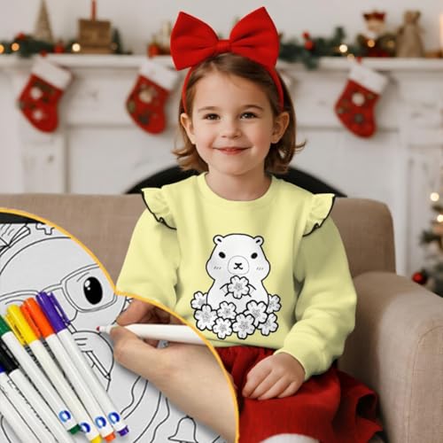 Capybara Sweatshirt for Girls 3-4 Color Your Own Crew Neck Pullover Top Kids Crafts Coloring Long Sleeve Shirts with 8 Markers4