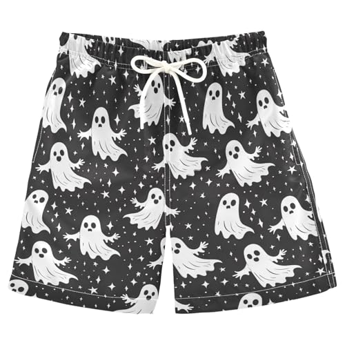 Cute White Ghosts Stars Boys Swim Trunks Kids Toddler Beach Board Shorts Teen Quick Dry Bathing Suit Swimsuit