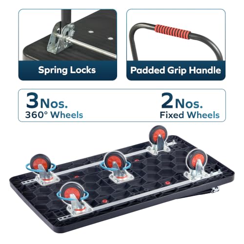 Image of CORVIDS 600 KG Heavy Duty Foldable Hand Platform Trolley| 2 Year Warranty | Industrial Push Cart for Warehouse, Factory & Shop | Anti-Skid Material Handling Truck, Honeycomb Base, 5 Heavy Duty Wheels