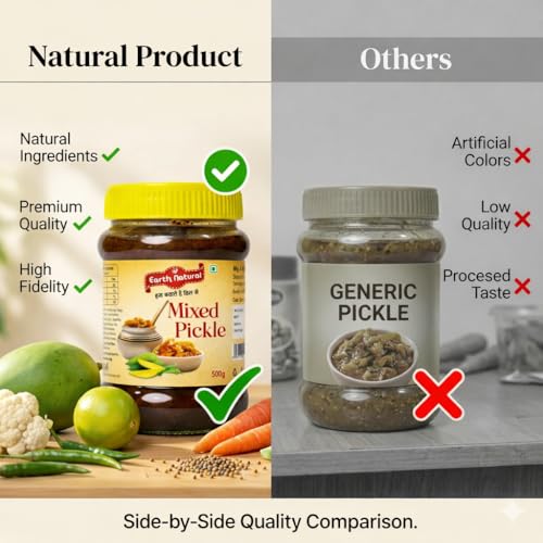 Image of Earth Natural Mixed Pickle 500g, | Spicy, Tangy & Textured | Homemade Mixed Aachar | Traditional Indian Spices and Vegetables