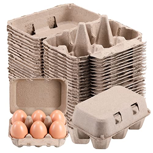 Image of Half Dozen Vintage Egg Cartons 50 Pack, Blank Natural Pulp Egg Cartons 6 Count for Chicken Eggs Reusable, Storage Tray Strong for Holds Up to Six 6 Huevo Carton Cardboard Paper Holder Container