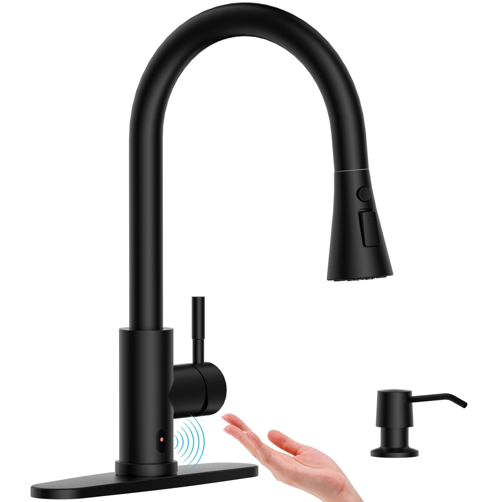 APPASO Touchless Kitchen Faucet, Matte Black Hands Free Kitchen Sink Faucet with Soap Dispenser and Pull Down Sprayer 3 Modes, Activated Motion Sensor Faucets for Kitchen Sink, S304 Stainless Steel