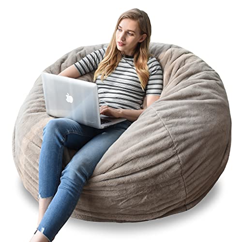 YuppieLife Fluffy Fur Bean Bag Chairs Cover for Adults(Just Cover,No Filler) 4Ft Machine Washable Large Size Lazy Sofa Cover Luxury/Replacement (Beige Fur)
