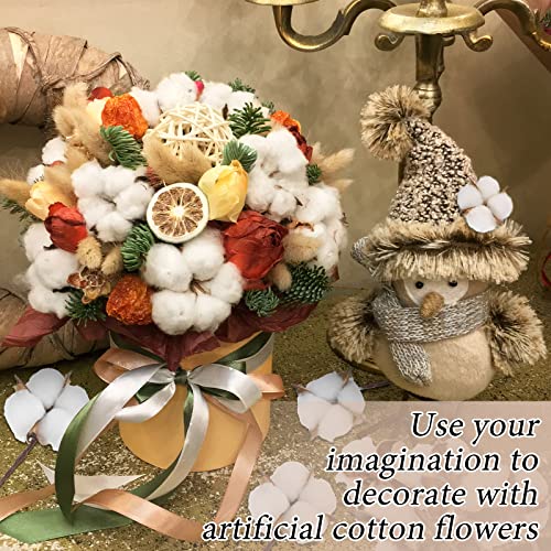 Kenning KENNING-FARMHOUSE DECORATIONS-123 60 Pcs 60 Balls Artificial Cotton Flowers Antique Cotton Stems Farmhouse Decorations Fake Fall Vase Filler White Dried Cotton Plant Decor thumb #5