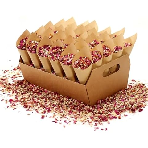 Party Confetti Cone Holder Box - Confetti for Gift Box Wedding, Stand Tray Box Total of 30 Holes for 30 Confetti Cone, and Include 32 Cone Papers (Confetti Kraft Box) Cover