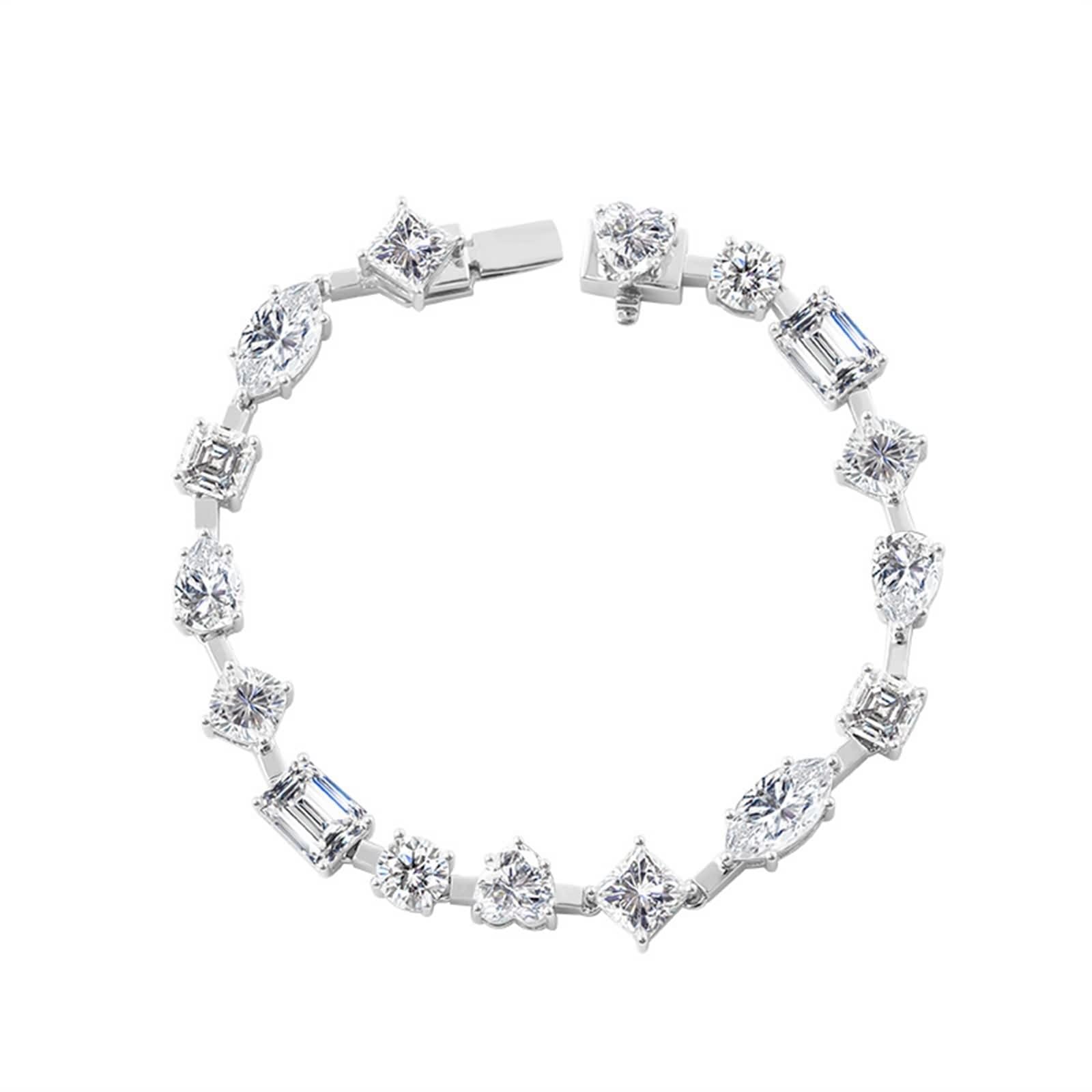 Pulsera de moissanita, pulseras de oro blanco con dije geométrico de moissanita para promesa de boda