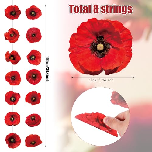 Image of Fullhawl 8 Pcs Wizard Themed Party Decorations Red Poppy Garland Artificial Poppy Flower Paper Garlands Hanging Banner Cutouts for Classroom Wizard Party Birthday Shower Memorial Day Supplies