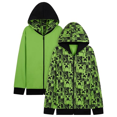 Minecraft Sudaderas con Capucha para Niños Sudadera Niño Reversible con Cremallera Ropa Niño Adolescente Gamer 5-14 Años (Verde, 9-10 años)