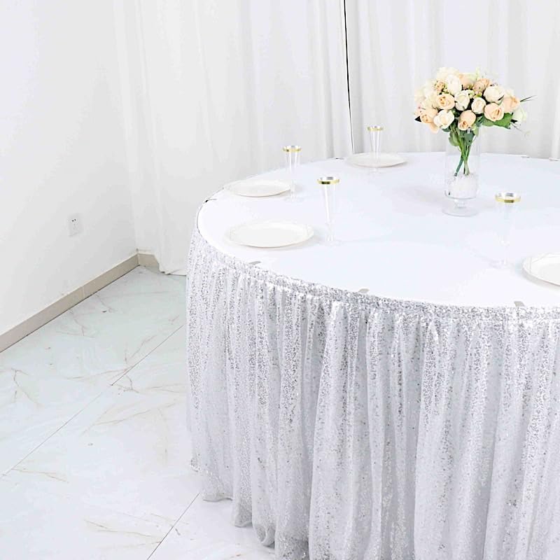Balsa Circle Sequin 17 feet Silver Pleated Satin Table Skirt Top Closure Strip Strip Wedding Party Events Reception Catering Decorations Supplies