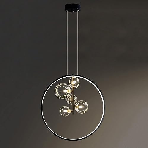 Lámpara colgante de techo, lámpara LED negra, pantalla de burbujas de vidrio, moderna lámpara Sputnik para comedor, tienda de telas, lámpara