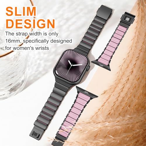 Image of Magnetic Slim Metal Band Compatible with Apple Watch Bands for Women Series 11 10 46mm 45mm 44mm 42mm SE 9 8 7 6 5 4 38mm 40mm 41mm 3 /2 /1,Luxury Stainless Steel Strap Silicone Link For iwatch