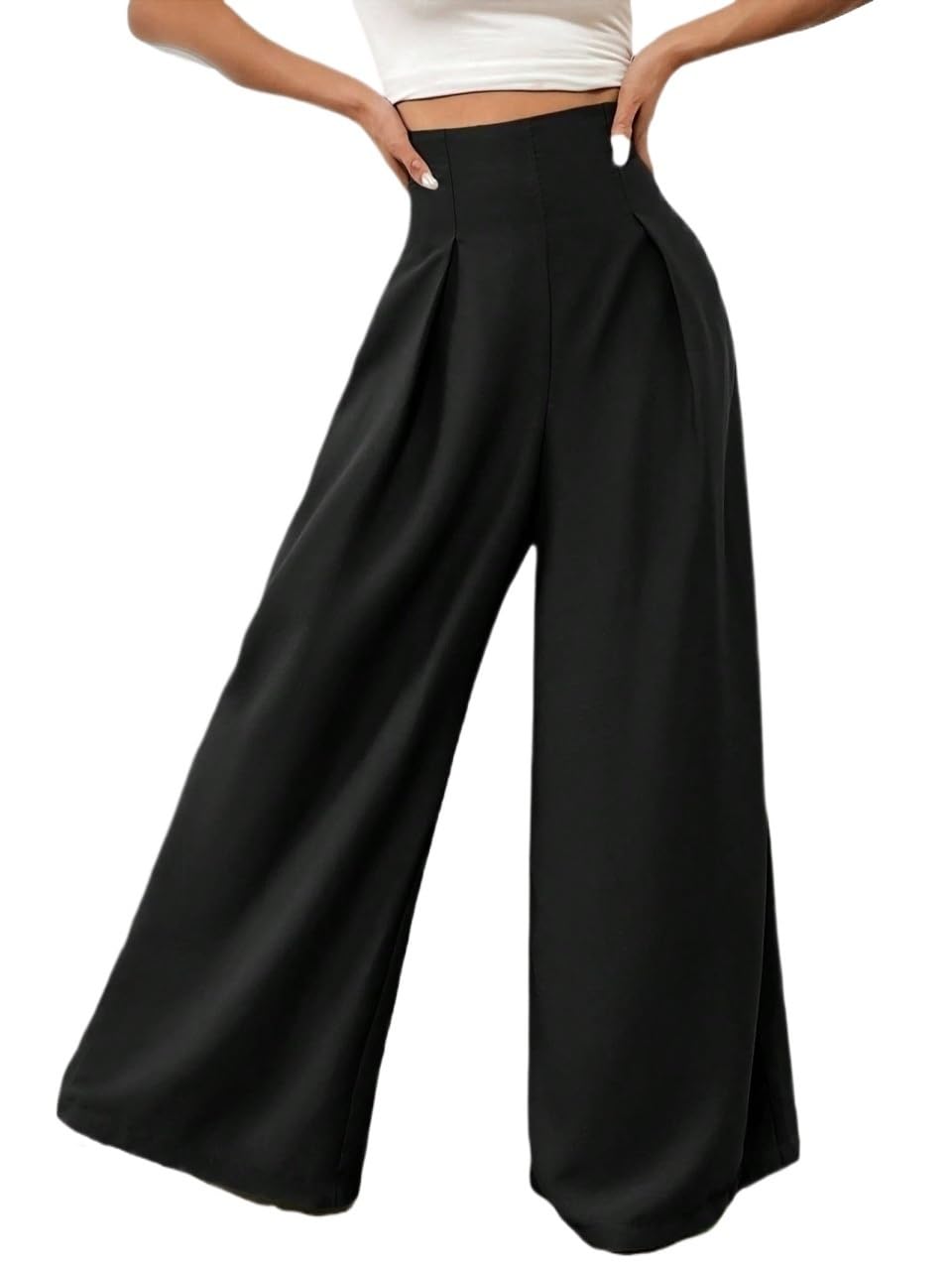 SECOLI Womens 2024 Casual Black Pants High Waist Wide Leg Pants