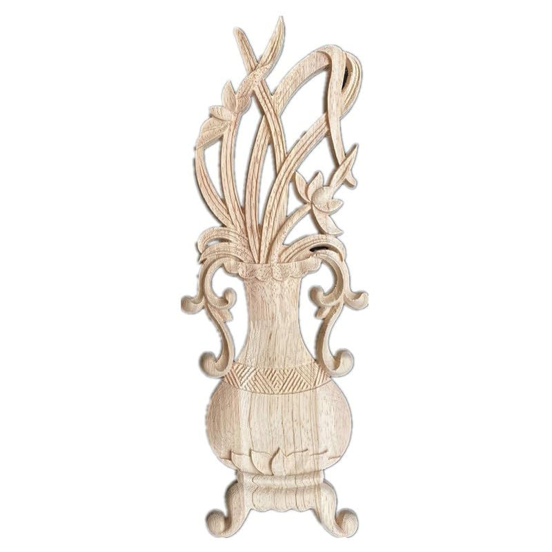 Moulure Decorative Bois Applique en bois massif sculpture de roses style panier de fleurs, patch de meubles, décoration de maison, décoration de mariage miniature Moulure Decorative Plafond(31x30cm)