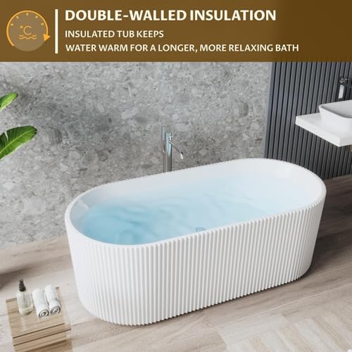 Image of 67 inch Acrylic Freestanding Bathtub, Deep Soaking Tub, Fluted Tub