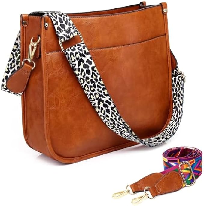 AUYOCO Vegan Leather Crossbody Bags for Women, Crossbody Purse with Guitar Strap Zipped Pockets Handbag Shoulder Bag