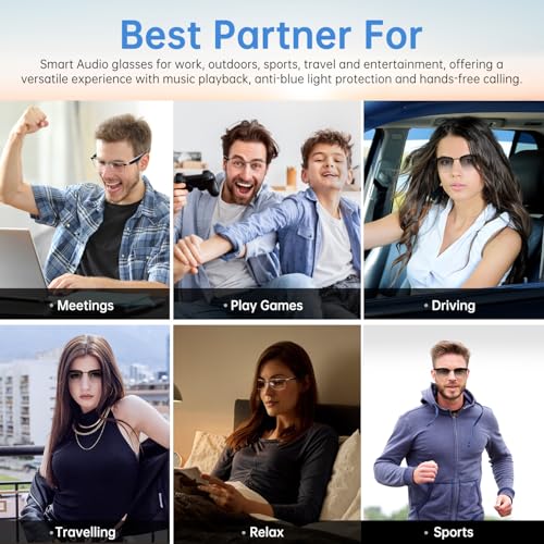 Image of Smart Glasses for Men Women, Photochromic Lenses, Bluetooth Polarized Lenses, Open Ear Design, Build-in Mic Speakers Bluetooth Glasses, Hands-Free Listening for Working Business - Gold