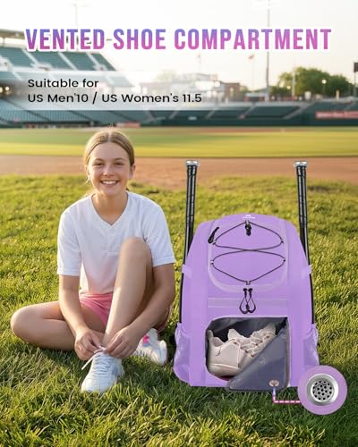 Image of MATEIN Softball Bag, Lightweight Baseball Backpack with Shoe Compartment, Baseball Bag with Fence Hook for TBall Bat & Equipment, Softball Gifts Catchers Backpack for Women Fit Catcher's Mitt, Helmet