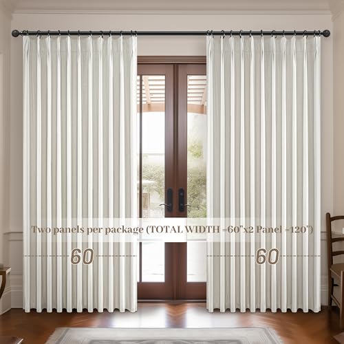 Image of Curtains 60 Inch Length Extra Wide Pinch Pleated Black Out 90 Inch Long for Living Room /Sliding Door, Farmhouse Linen Thick Boho Bedroom Heavy Insulated Large Window Drapes(60 inchWx90 inchL 2Panels,Birch)