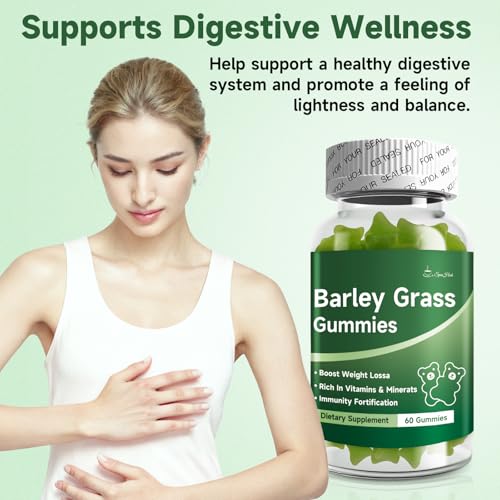 Image of Organic Barley Grass Supplement,Vitamin C and Vitamin D,Gut Health Gummies 60 Counts