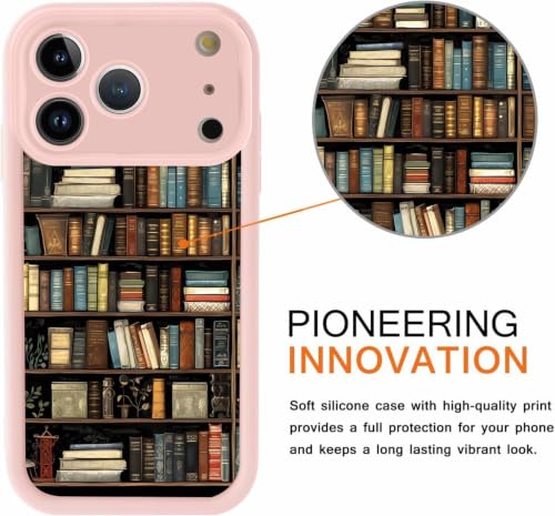 Image of VONZEE Cute Pink Book Shelf Back Cover for iPhone 17 Pro Max| Clear Shockproof TPU Protective Case | intage Library & Flower Shelf Pattern for Girls and Women