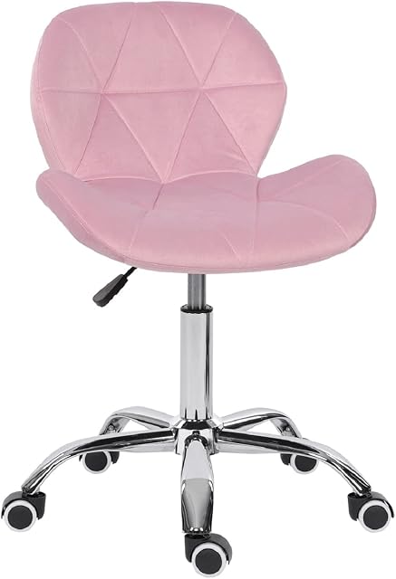 Modern Velvet Swivel Office Chair, Height Adjustable Padded Armless Desk Chair with Wheels for Home Office, Pink