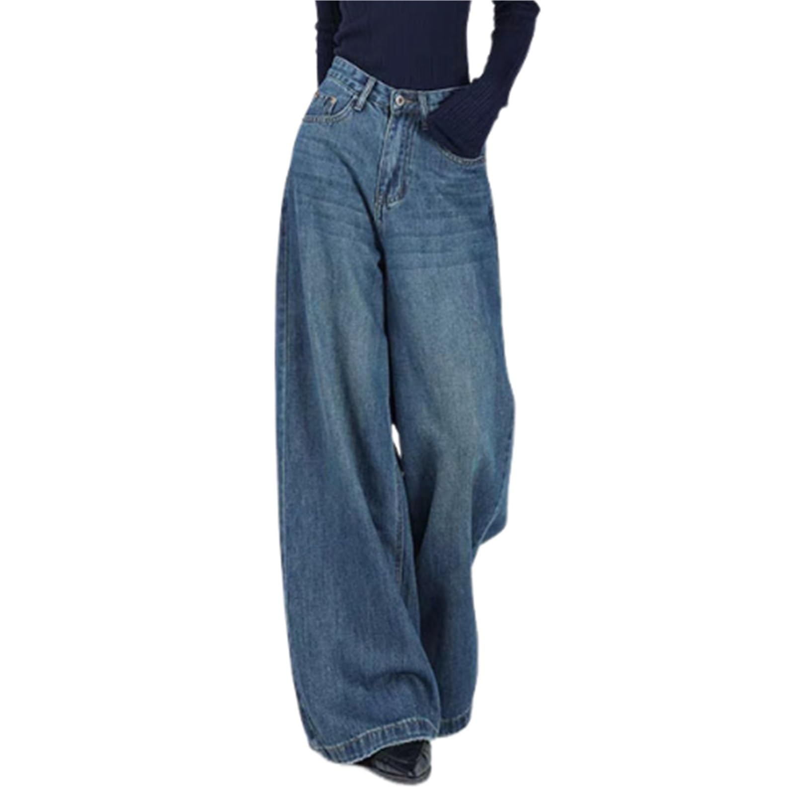 Spodnie Baggy Jeans Damskie Jeansy z Wysokim Stanem Spodnie Szerokie Nogawki Jeansy Elastyczne Proste Jeansy Szerokie Nogawki Spodnie Jeansowe Spodnie Boyfriendy Streetwear