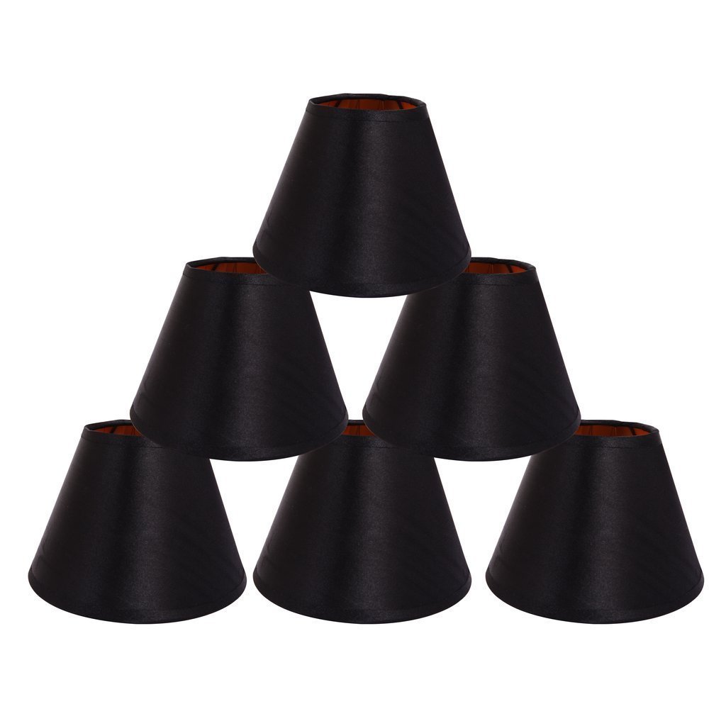 onepreBlack Lamp Shades with Gold Lining Clip on Light Shades Candle Chandelier Lampshades, Set of 6