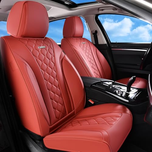 Image of Coverado Car Seat Covers Front Seats, Red Seat Covers, Breathable Perforated Design, Luxurious Diamond Leather Car Seat Cover, 2 Pack Car Seat Protector Front Seat Cover Universal Fit Most Cars