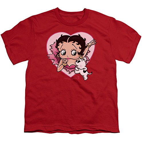Betty Boop I Love Betty Unisex Youth T Shirt for Boys and Girls, Large Red