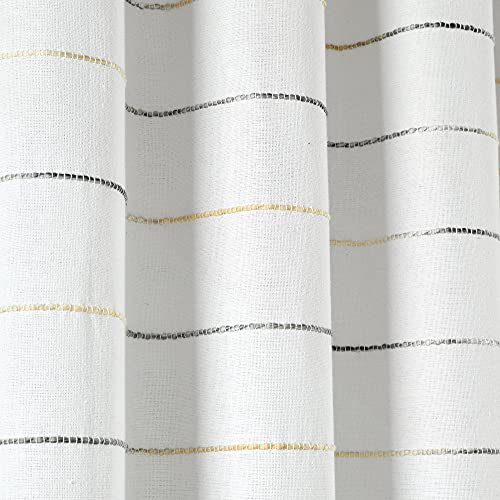 Image of Lush Decor Ombre Stripe Yarn Dyed Cotton Shower Curtain, 72 inch W x 72 inch L, Navy & Multi - Fabric Shower Curtains - Striped Bathroom Curtain - Farmhouse & Coastal Decor