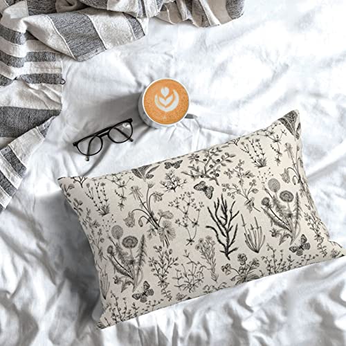 Image of AEIOAE Spring Pillow Covers 12x20 Inch Set of 2,Black Gray Wild Flower Plant Throw Pillows Case,Seasonal Floral Outdoor Decorative Linen Farmhouse Decor Cushion Covers for Home Sofa Bed Couch
