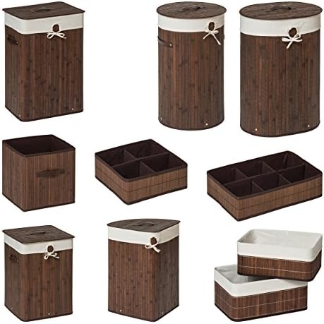Premier Housewares Kankyo Bamboo Round Laundry Hamper, Dark Brown, 36 x 36 x 60 cm