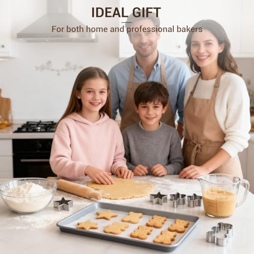 Ammeloo 22-Piece Baking Pans Set Stackable Bakeware Non Stick Baking Set Non Toxic Oven Pans, Including Roasting Pan, Cookie Sheets, Muffin Pans, Cake Pans, Oven Mitts and Utensils(Gray & Stone Black) - Image 3